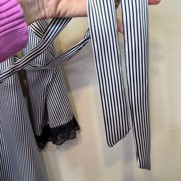 Apt. 9 | Striped Satin Lace Cuffs Open Front Belted Mini Robe - Picture 11 of 16